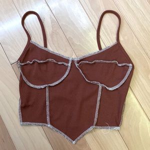 SHEIN Brown Contrast Stitch Crop Cami Top